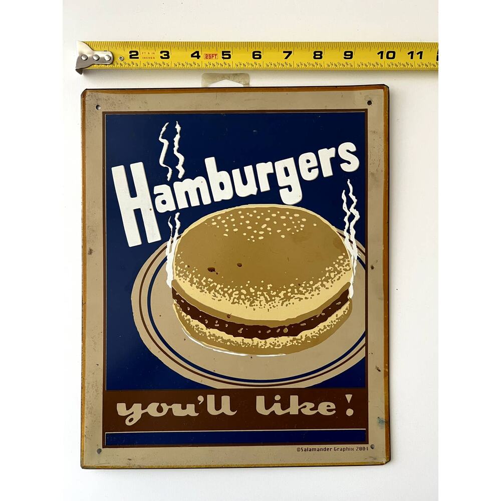 Hamburgers You'll Like Metal Salamander Graphix 2004 Hanging Retro Sign